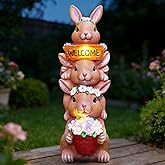 LXOUMEI Solar Bunny Statues Outdoor Decor, Garden Sculptures with Welcome Sign Funny Rabbit Figurines for Yard Art Lawn Ornaments Porch Patio Balcony - Birthday Gifts for Women Mom Grandma
