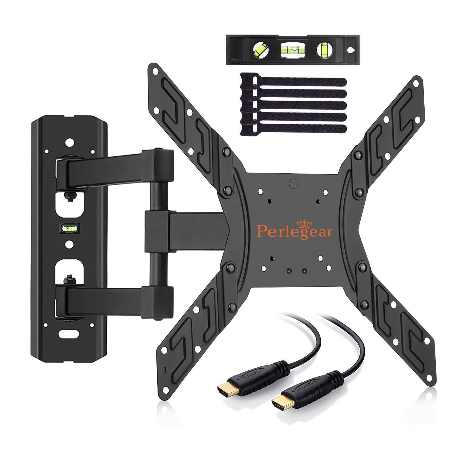 Perlegear TV Wall Mount Bracket - Extends 16” & Swivels - TV Mount fits 23”-55” TVs, Holds up to 66lbs, Slim Appearance - Bonus 10ft HDMI Cable, Concrete Anchors Plus More