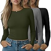 Sweetyweee 3 Pack Women's Long Sleeve Shirts Fitted Crew Neck Y2k Tops Stretchy Tight Tshirt Workout Basic Layering Tees 2026