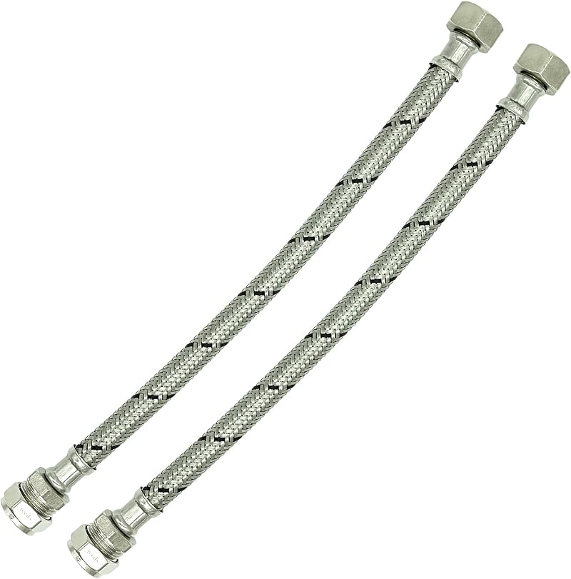 Reeds 2x 15mm x 1/2in Flexi 300mm Braided Tap Inlet Connector WRAS