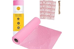 ZALEEN Honeycomb Packing Paper for Moving -15 In x 131 Ft, Shock Proof Pink Wrapping Paper Roll for Shipping With 20 Fragile Stickers & 100Ft Jute Twine -Sustainable & Recyclable Moving Bubble Packing Roll