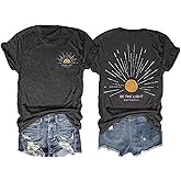 GEKYKOC Moon and Sun Shirts Women Vintage Graphic Tshirt Mountain Hiking Short Sleeve Vacation T-Shirt Tops