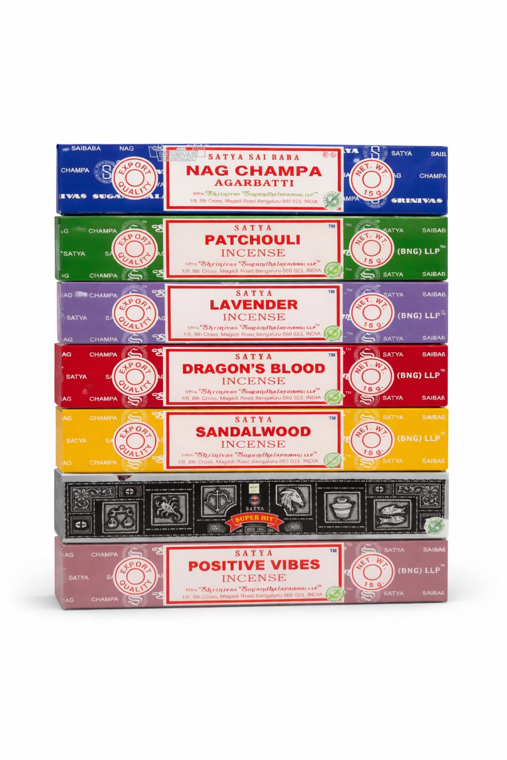 Satya Incense Gift Collection – Handcrafted Assorted Incense Sticks for Meditation, Relaxation & Yoga – 15 g Each (Pack of 7, Floral)
