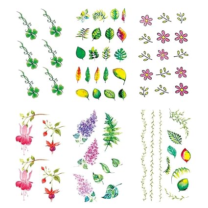 Springpear 6x Autocollant De Tatouage De Belle Fleur Colorée