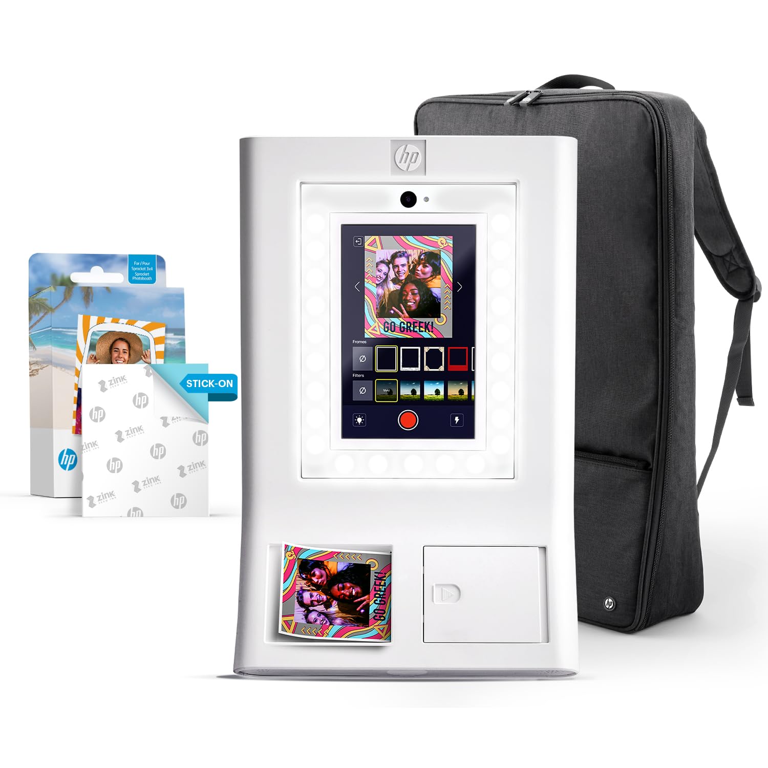 HP Sprocket Macchina per Cabina Fotografica Stampante Fotografica a Colori Istantanea (Bianca) Pacchetto Iniziale + Carta Zink (100 Fogli) + Custodia Imbottita