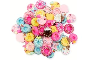 LOPURO Donut Resin Flatback Beads Charms, 50Pcs Resin Dessert Donut Flatback Charms for DIY Phone Case Scrapbooking Embellishment Crafts Making Hair Clip Headband Jewelry Decor