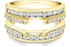 TwoBirch Yellow Gold Plated Sterling Silver Combination Cathedral and Classic Ring Guard With Cubic Zirconia (1.01 ct.)