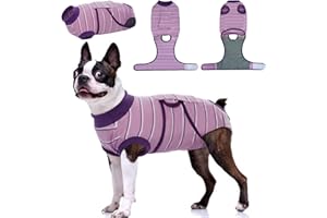 Kuoser Dog Surgery Suit Female Spay, Soft Dog Recovery Suit Male Neuter Anti Licking Dog Onesie E-Collar & Cone Alternative, Breathable Dog Surgical Suit for Surgery Recovery, Purple Strips M