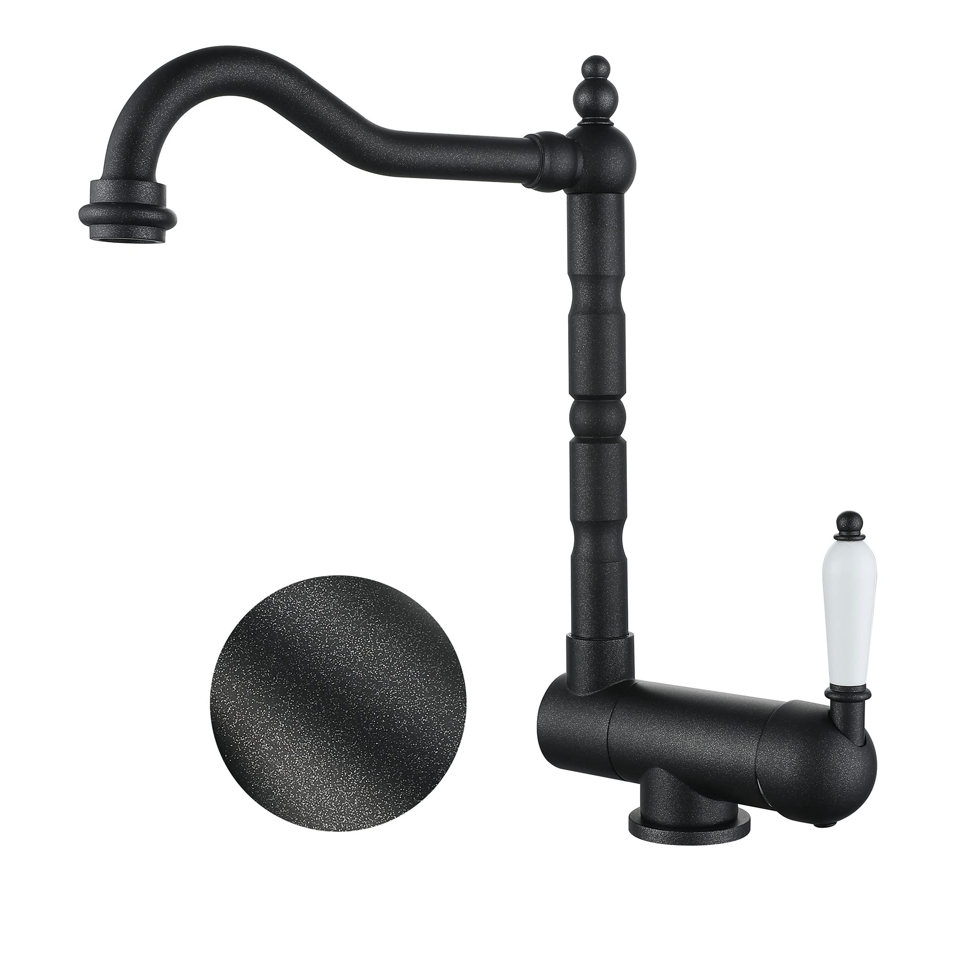 Black Folding Kitchen Tap,Kitchen Hot and Cold Tap, Open Window, Full Copper, Black Folding Tap (Frosted/Black)