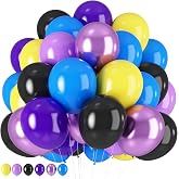 HILAVO Purple Blue Yellow Black Balloons 60 Pcs Metallic Purple Royal Blue Black Yellow Game Latex Balloon Gaming Party Balloon for Kids Gamer Night Birthday Graduation Party Decoration Supplies