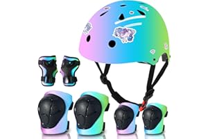 JeeFree Adjustable Kids Bike Helmet with Knee Pads Elbow Pads Wrist Guards,Skateboard Helmet for Ages 2-3-5-8-14 Kids Toddler Girls Boys,Multi-Sport Cycling Riding Scooter Skating Helmet