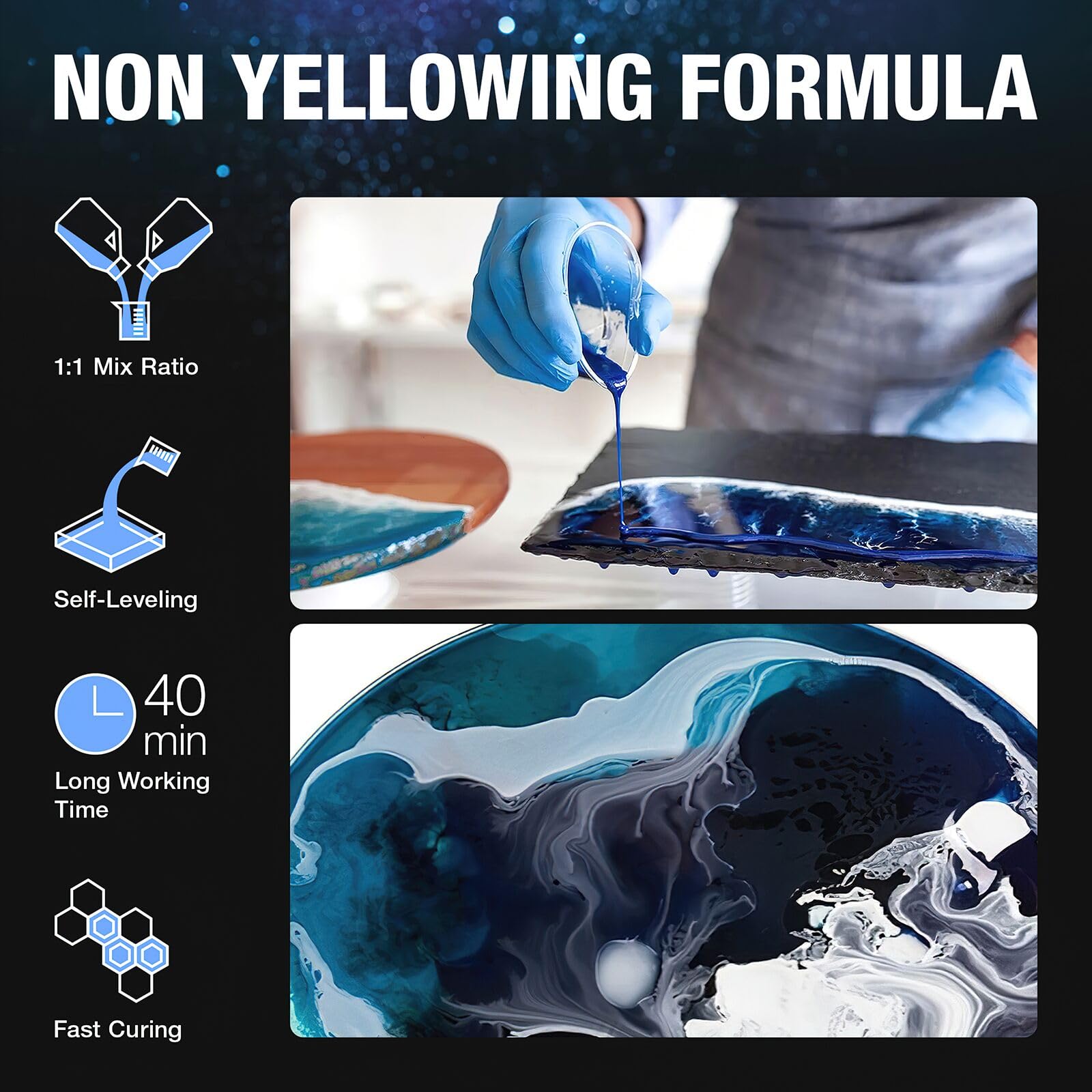 Epoxy Resin - 128OZ Crystal Clear, Self-Leveling, Bubbles Free, UV Resistant, Epoxy Resin Kit for DIY Art, Jewelry, Table, Countertop, 1:1 Mix (1 Gallon)