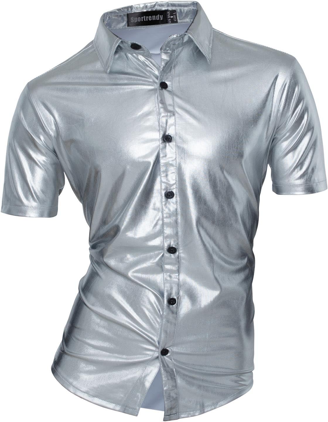 Sportrendy Men Casual Slim Fit Short Sleeve Button Down Dress Shirt JZS055