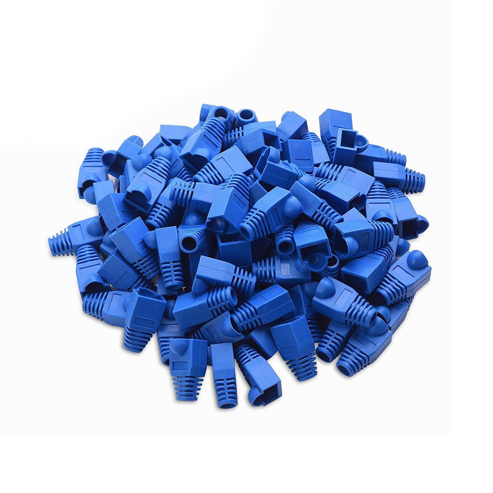 YIOVVOM Soft Plastic Ethernet RJ45 Cable Connector Boots Cover Strain Relief Boots CAT5 CAT5E CAT6 CAT6E 100PCS (Blue — image 1