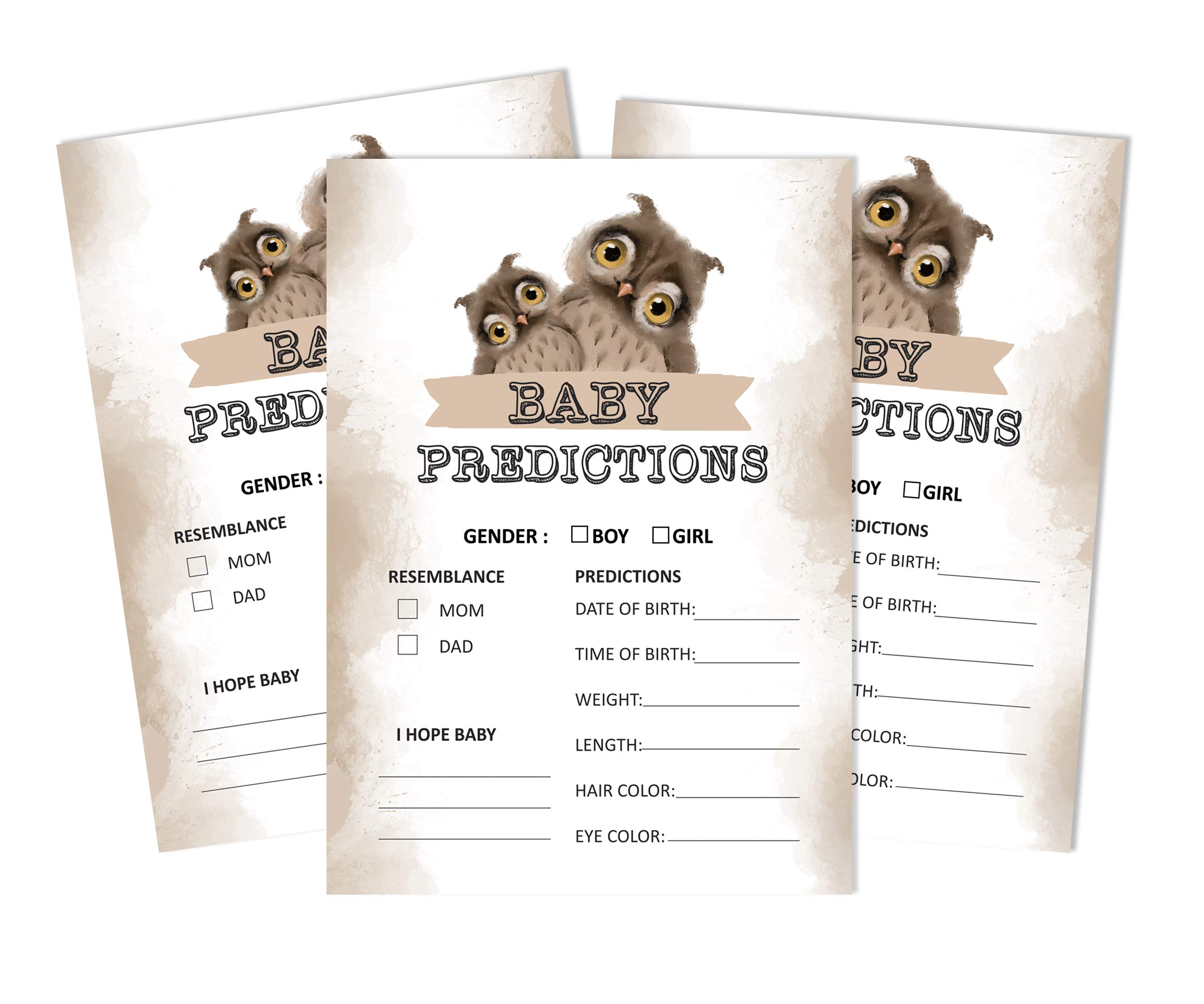 Inkdotpot Owl Bird Party Supplies Set Of 50 Baby Shower Prediction Cards For Baby Shower Game