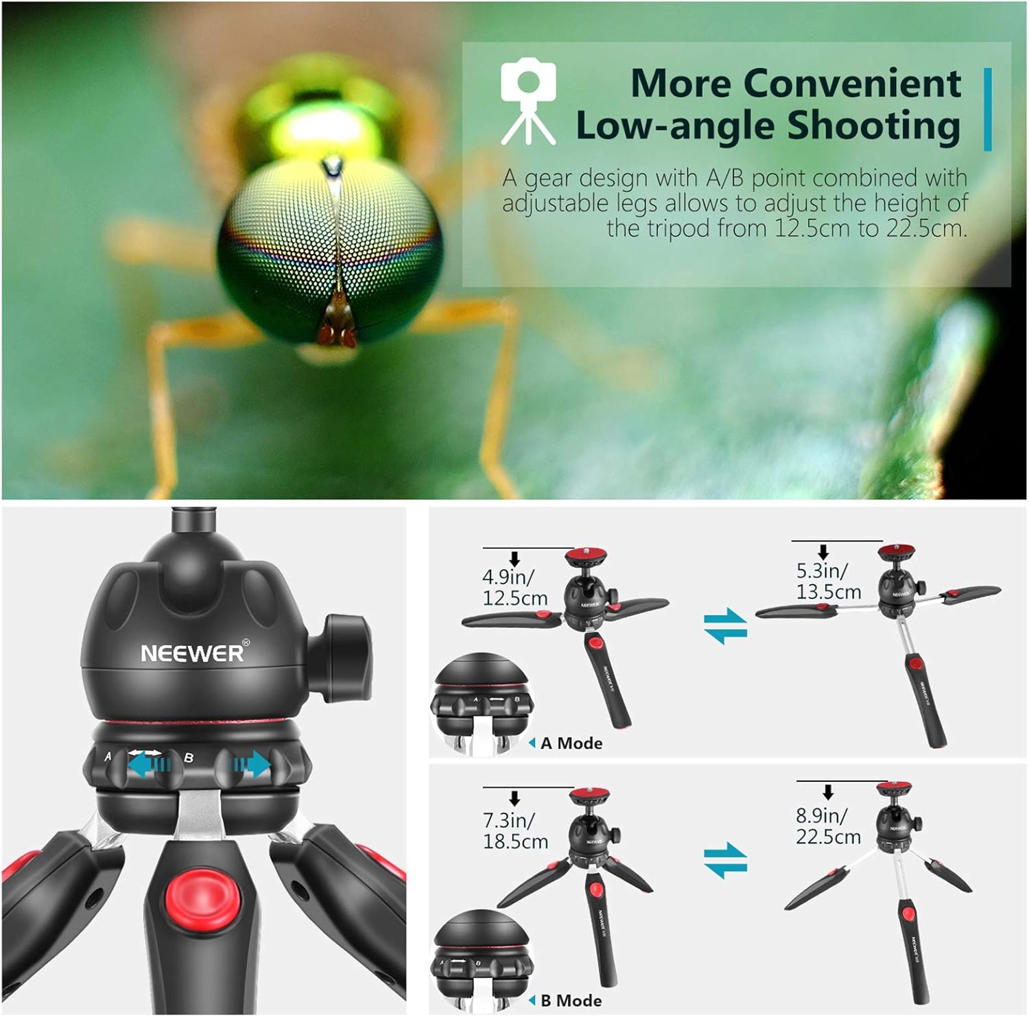 Neewer M8 Portable Tabletop Mini Tripod Mount with 360 Degree Rotatable Ball-Head, Adapter and Phone Clip Compatible with iPhone/Android Samsung Huawei/DSLR Camera/Webcam/Projector/GoPro Action Camera : Camera & Photo