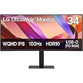 LG UltraWide Monitor 34U650A 34" Curved UltraWide QHD (3440x1440) IPS, KVM Switch, HDR10, USB-C (96W PD), 100Hz, sRGB 99%, 7W