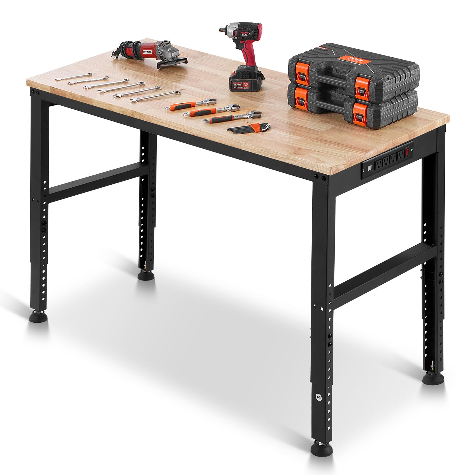 Photo 1 of VEVOR Adjustable Workbench, 48 x 20-inch Heavy Duty Work Bench with 28.5-38.3 Inches Height Adjustment, 2000 lbs Capacity Garage Workbench with Power Outlets, Suitable for Office, Garage, Workshop