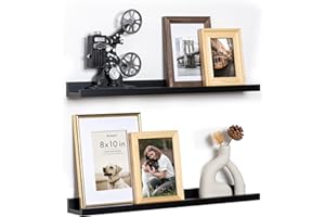 Fun Memories Picture Ledge Shelf, 24 Inch Floating Shelves Set of 2, Nursery Book Shelves for Toys Storage, Kids Bookshelf Wall Mounted for Wall Decor Books Photo Frames, Black