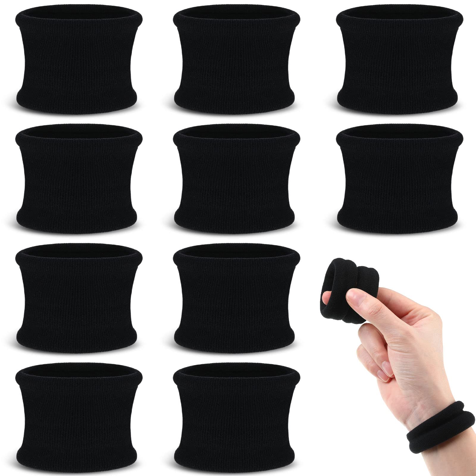10 Pcs Hair Bands for Women Girls Large Elastic Strong Seamless Black Cotton Holder Ties Stretch Ponytail Hair Ties Bobbles for Thick Heavy Curly, 6.5 Inches