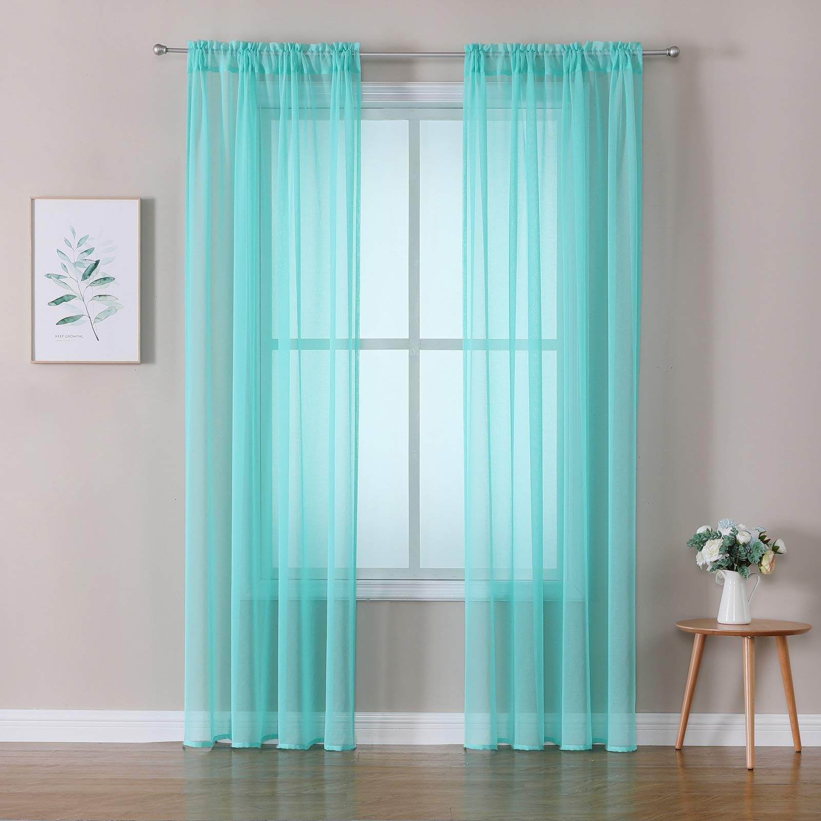 MIULEE 2 Panels Sheer Window Curtains Elegant Window Voile Panels/Drapes/Treatment for Bedroom Living Room 55" Wx96 L Rod Pocket Turquoise