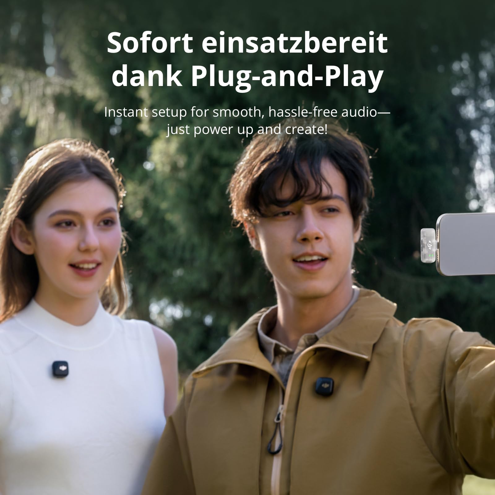DJI Mic Mini (2 Sender + 1 Handy-Empfänger), Ansteckmikrofon, drahtloses Lavalier-Mikrofon für iPhone 17/16/15 und Android/PC/Tablet, Plug-and-Play, 300 m Reichweite, aktive Geräuschunterdrückung 2