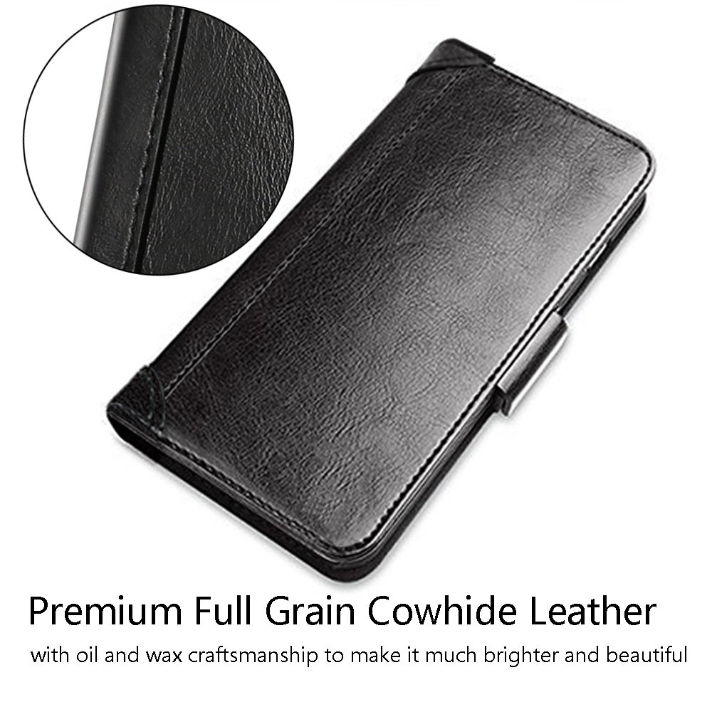 iPhone X Leather Wallet Case, ALBK Powerful Magnetic Detachable Case, Luxury Handmade Full Grain Leather Folding Flip Case with ID&Card Holder Slot for iPhone X 5.8 inch -Black