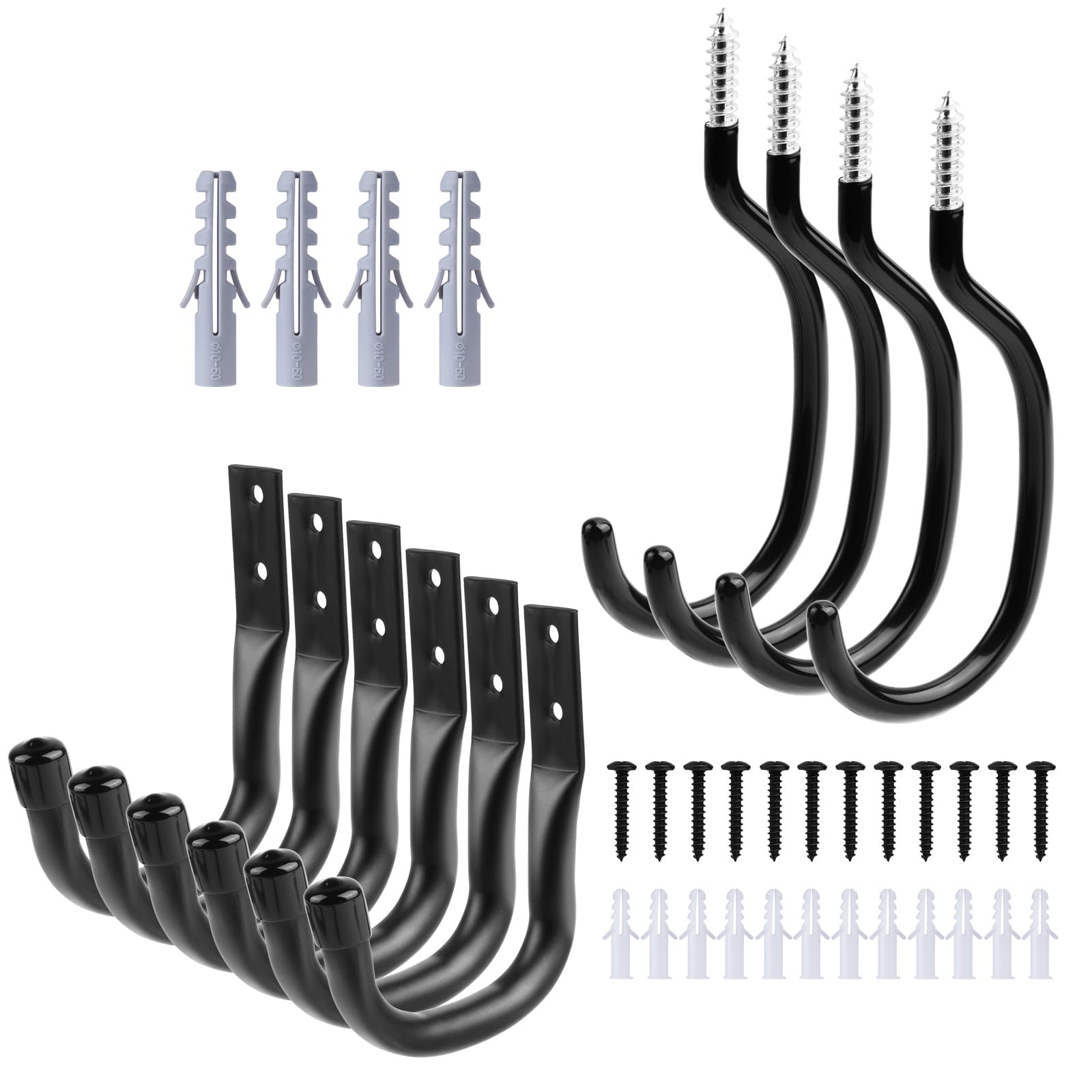 HOTUT Heavy Duty Utility J Hooks & Screw-in Utility Hooks Set - 10 Pack Wall Mounted Garage Hanger Brackets