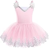 ODASDO Ballet Leotard For Girls Camisole Tutu Skirts Shiny Sequin Flower Embroidery Dance Dress Gymnastics Bodysuit Outfit