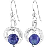 Blue Lapis Lazuli Solid Sterling Silver Dangle Women's Earrings - Minimalist Real Gemstone Lapis and Silver Earrings for Everyday Wear - Trendy Jewelry Gift Idea for Wife or Mom