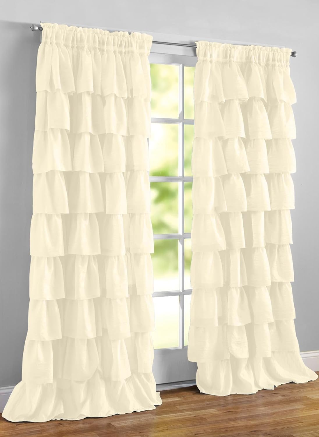 Carol Wright Gifts Ruffled Layered Curtains, Ivory, Size 54