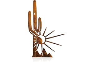 Metal Cactus Wall Decor And Yard Art, Desert Patio Garden Decor, Rustic Desert Saguaro Sunset Art, Southwest And Western Outd