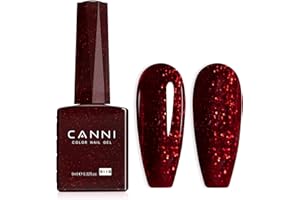 CANNI Dark Burgundy Glitter Red Gel Nail Polish, 1Pcs Sparkle Bright Red Gel Polish Color High Gloss Soak Off U V Nail Manicure Salon DIY