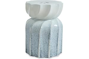 Signature Design by Ashley Michamere Coastal Ceramic Indoor & Outdoor Accent Stool, Gray & Beige