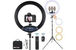EOTO LIGHT 19 inch LED Ring Light LCD Display Touch Screen with Tripod Stand Dimmable Makeup Selfie Ring Light for Studio Portrait YouTube Vlog Video Shooting with Carrying Bag and Remote Controller, CRI>90