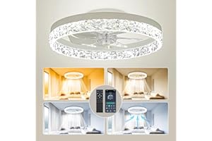 Low Profile Ceiling Fans with Lights and Remote, 20 inches LED Ceiling Fan Flush Mount with Ambient Backlight, Dimmable & 6 F