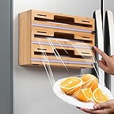 Allinside Magnetic Plastic Wrap Dispenser with Cutter, 3 in 1 Refrigerator Bamboo Wood Organizer for Tin Foil, Baking Paper, Wax Paper Holder Kitchen Storage Box Compatible with 12.9" Roll (3 Layer)