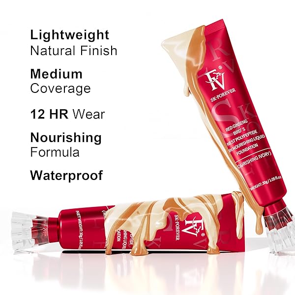 FV WATERPROOF DEWY LIQUID FOUNDATION HYDRATING FINISH LONG LASTING LIGHTWEIGHT MEDIUM COVERAGE FACE MAKEUP FOR NORMAL & DRY SKIN, CRUELTY FREE, NOURISHING IVORY, 30ML