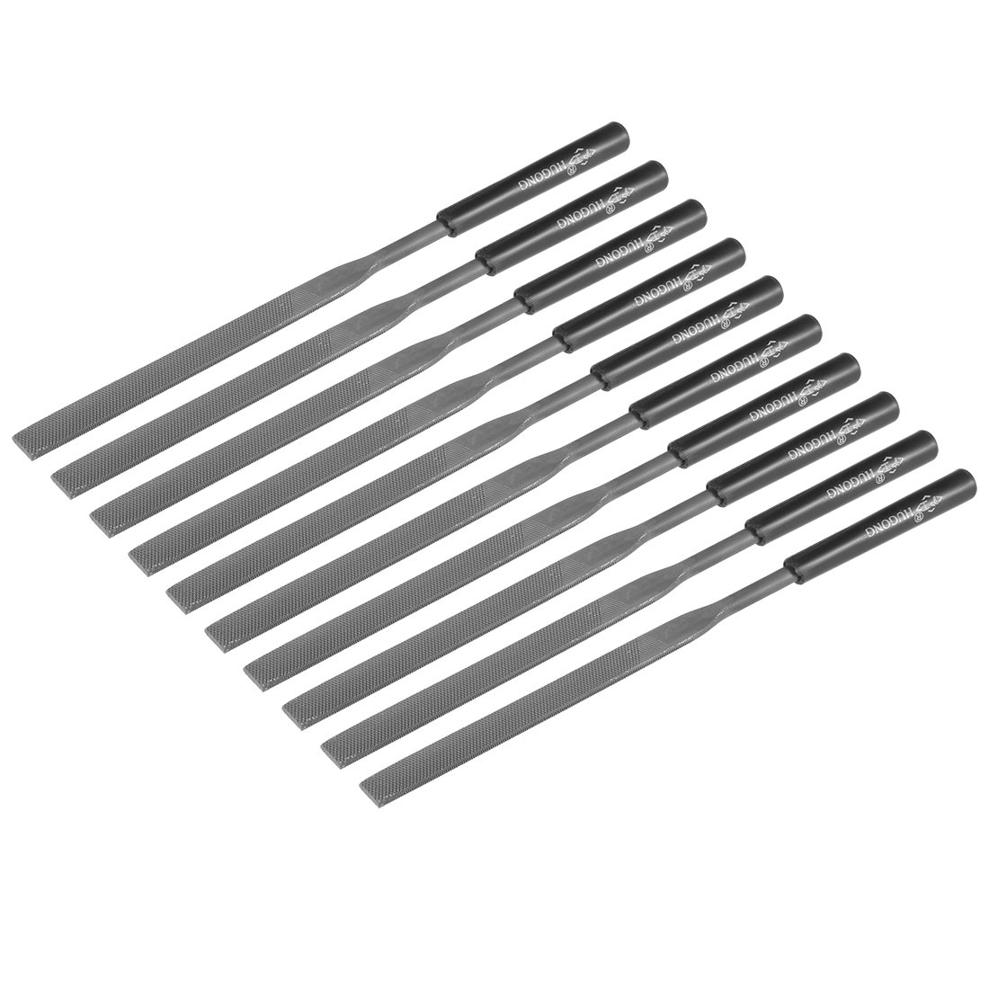 Sourcingmap 10Pcs Second Cut Steel Flat Needle File with Plastic Handle, 5mm x 180mm