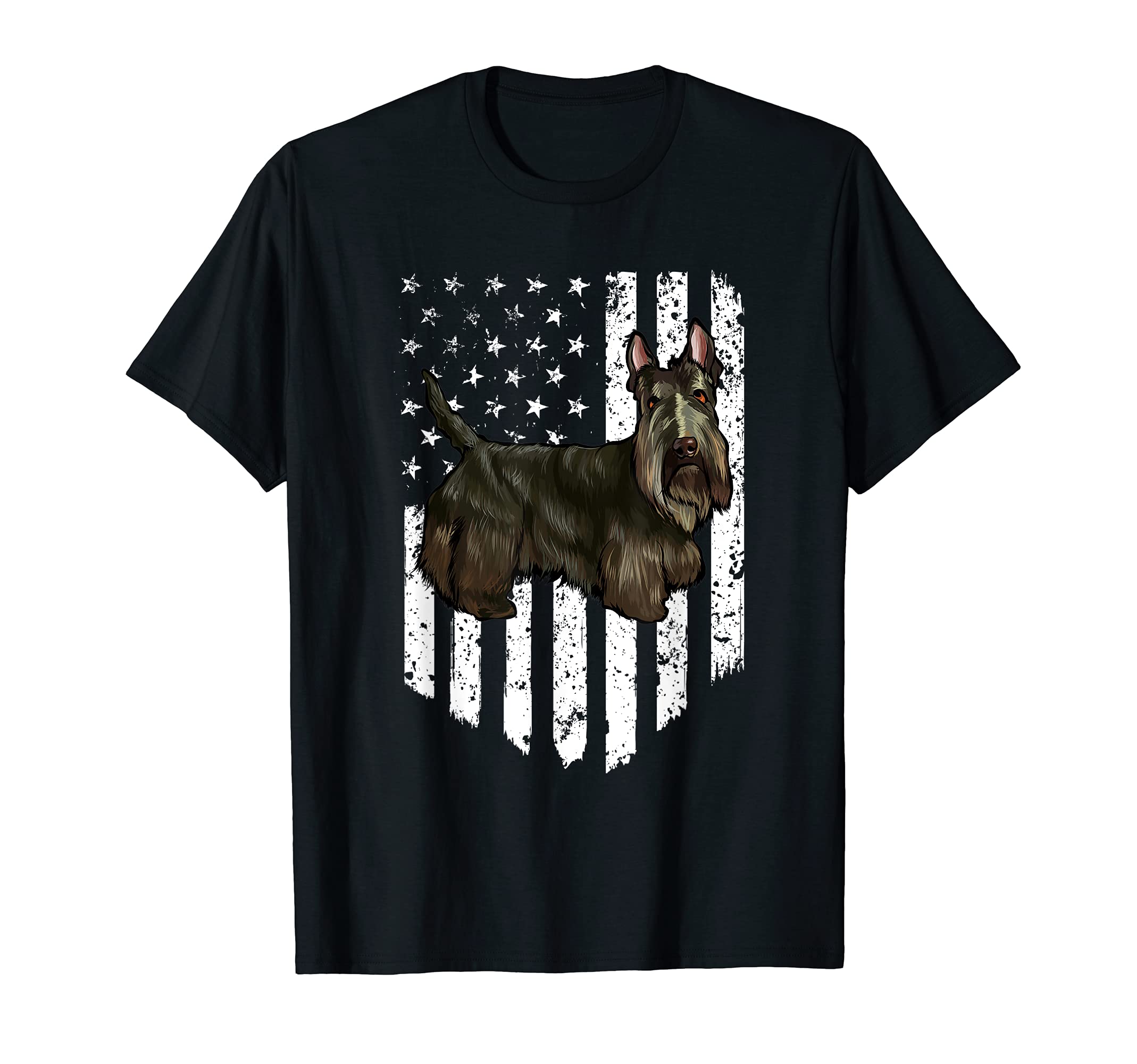Black White American Flag Scottish Terrier 4th Of July USA T-Shirt