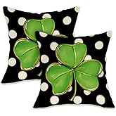 Fahrendom St Patricks Day Decorative Throw Pillow Covers 18 x 18 Set of 2, Lucky Shamrock Clover Porch Patio Outdoor Pillowcase, Irish Spring Polka Dots Sofa Couch Cushion Case Home Decor