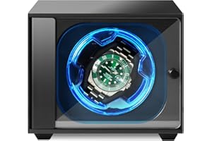 Cevale Watch Winder, Aluminum Single Automatic Watch Winder with Ultra Quiet Motor(≈0dB),Self-Winding Metal Watch Winder for Rolex and More,Blue Light,Side Open Glass Door,Gift for Watch Lovers