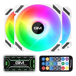 GIM KB-28 RGB Case Fans, 3 Pack 120mm Quiet Computer Cooling LED Fan for PC case and CPU Cooler, Colorful Rainbow Speed Adjustable Cooler with Hub