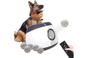 MEKAPLE Automatic Dog Ball Launcher, Upgraded Interactive Dog Balls Thrower with Ajustable Distance 20Ft-70Ft, Remote Control Ball Launcher for Medium and Large Dogs, 6 Etpu Toy Balls Included (Silver Grey)