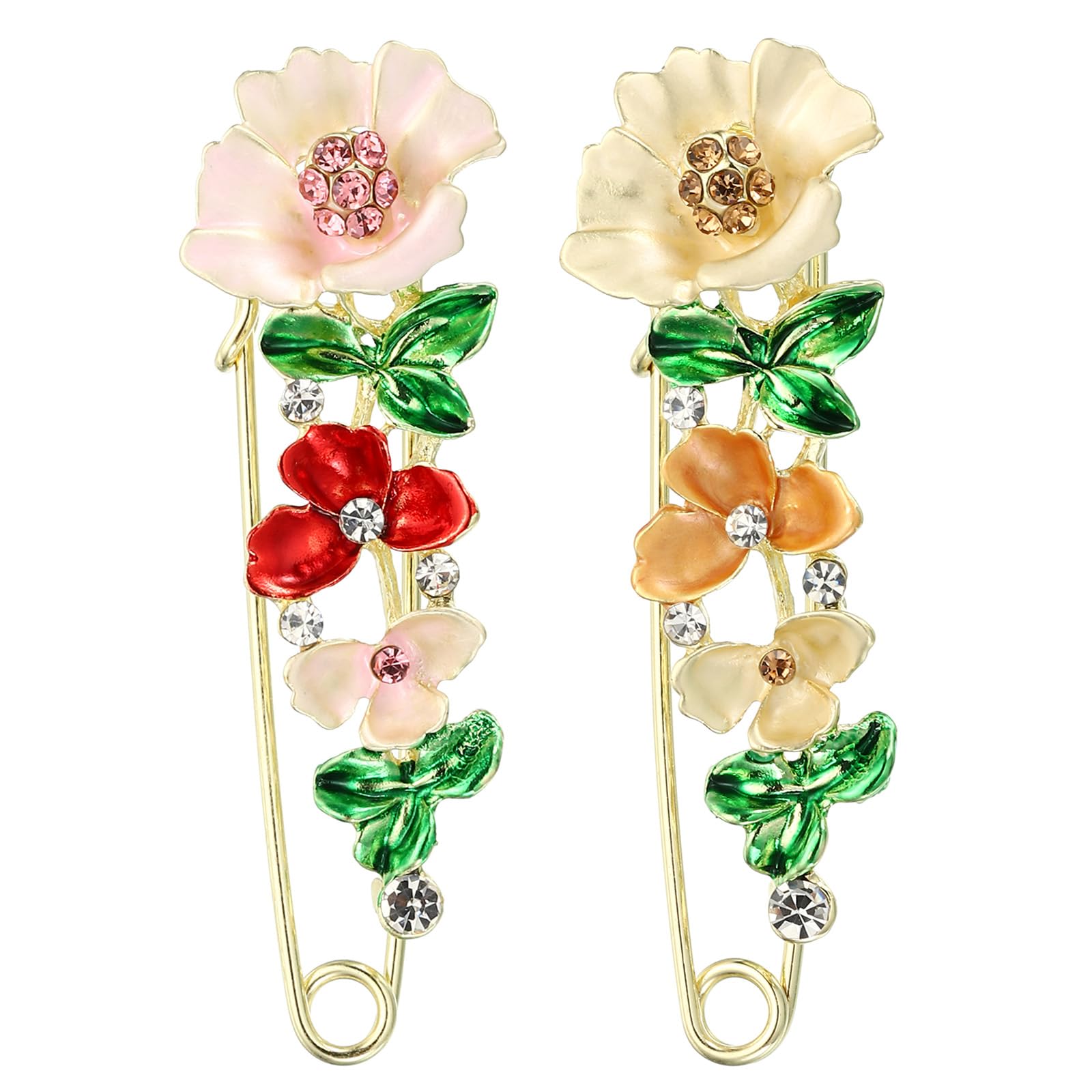 PATIKIL Tulip Crystal Safety Decorative Pins Brooch Clip Clasp Pin, 2Pcs Anti Exposure Enamel for Women Sweaters, Shawls, Collars, Dress