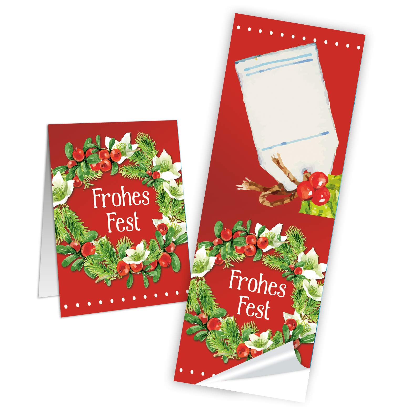 Logbuch-Verlag 50 Christmas Stickers Red Green Happy Festival 5 x 14.8 cm Writeable Stickers Long Stickers Gift Packaging Christmas