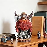 Viking Gnome Figurine 7.2 Inch, Nordic Warrior Statue with Horned Helmet, Handcrafted Resin Viking Decor for Men, New Year & Valentine’s Day Gift, Tabletop Shelf Fireplace Home Decoration, Men's Gift