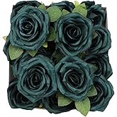 NEVISI Roses Artificial Flowers Artificial Roses Fake Rose Silk Rose Fake Flowers with Stems for DIY Wedding Bouquets Party Tables Centerpieces Floral Arrangements (16, Emerald Green)