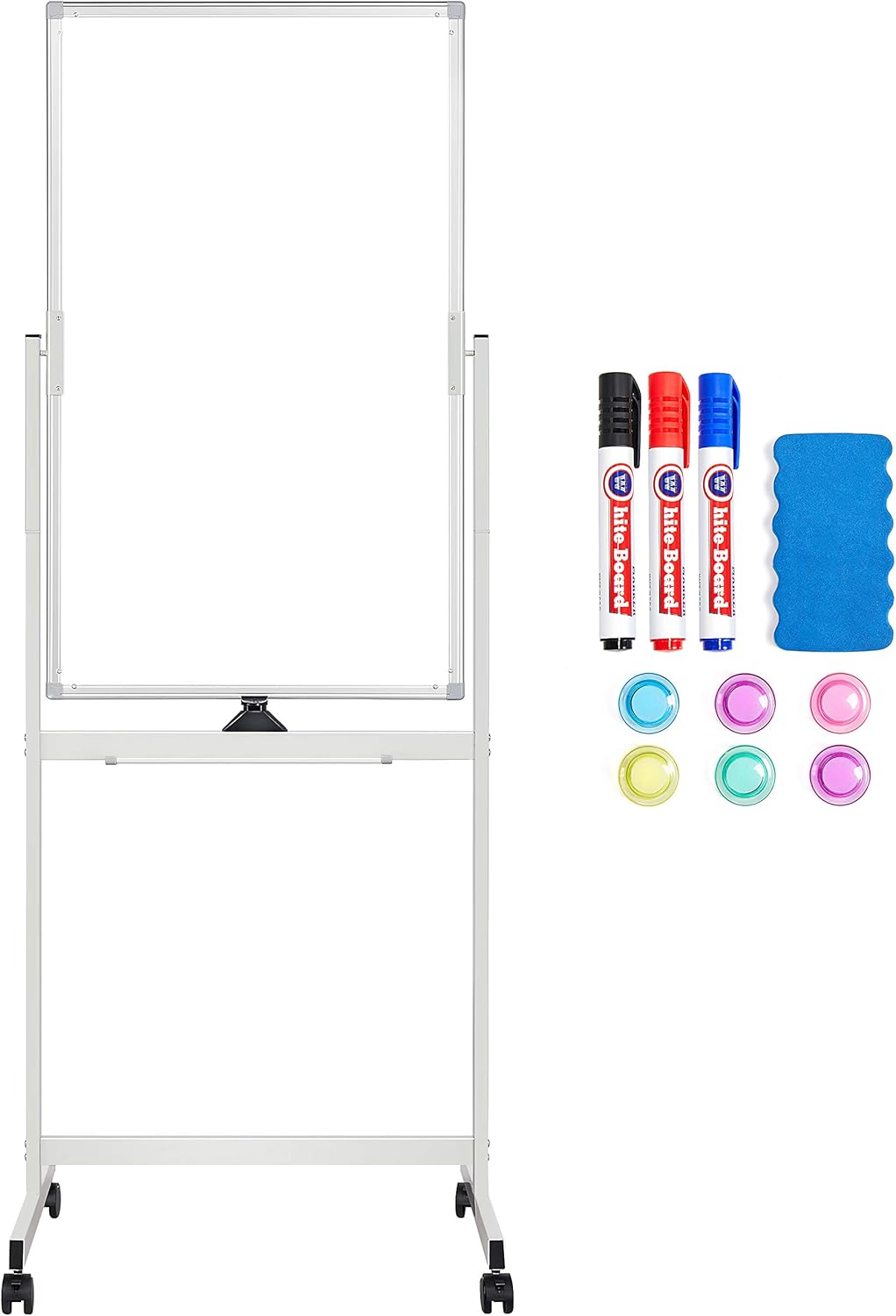 Topeakmart Magnetic Mobile White Board 40x24 Double Sided Dry Erase Board on Wheels 360° Rolling Whiteboard Portable Easel with Stand for Office Meeting Classroom