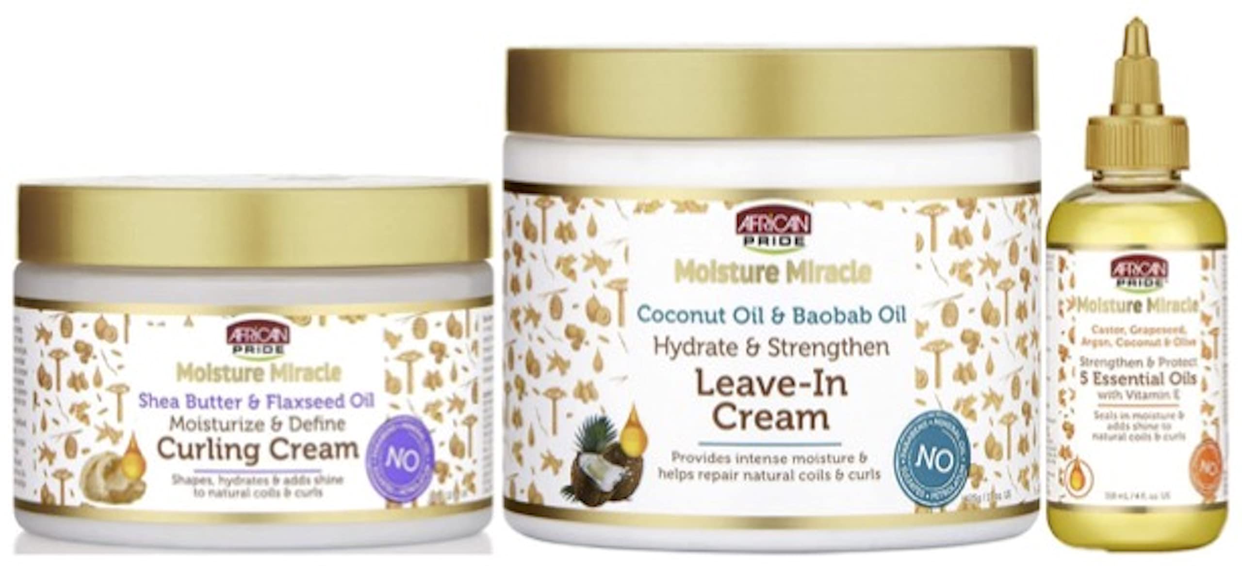 African Pride Moisture Miracle Curling Cream, Leave-In Cream & 5 Essential Oils Combo